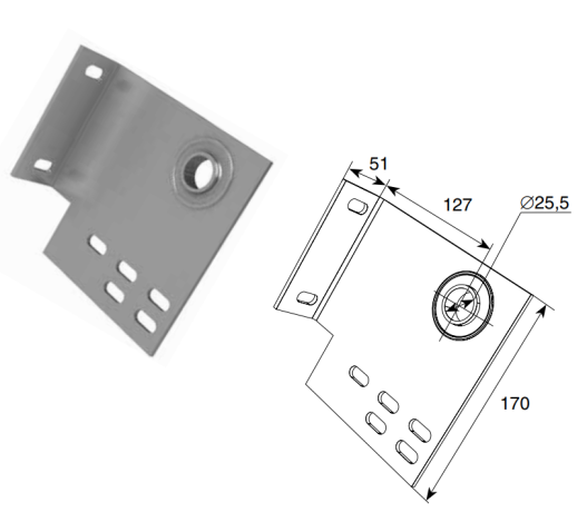 Кронштейн концевой опорный 127 мм со встроенным подшипником
