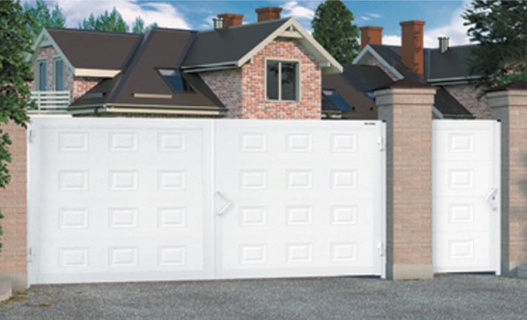 Ворота уличные распашные в алюминиевой раме с сэндвич панелью, 3500x2500, белые, филенка